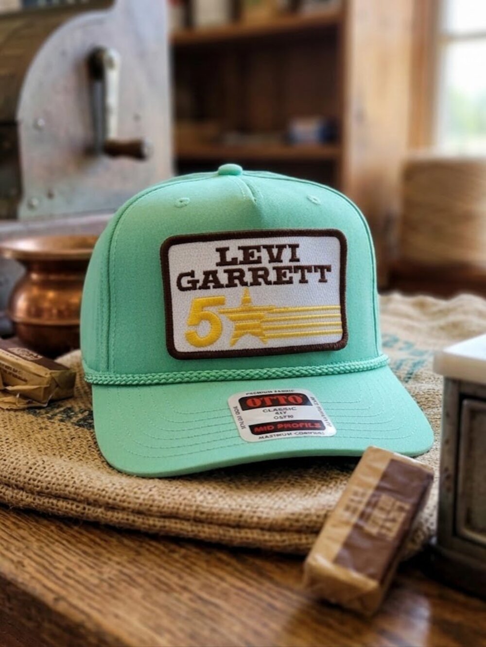 Retro Vintage Levi Garrett 5 Racing Patch Mint Green OTTO Rope Snapback Hat New